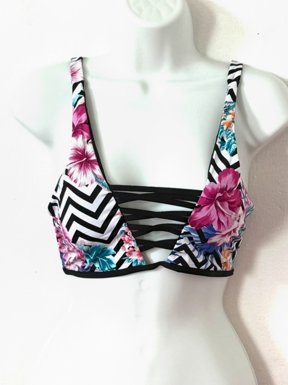 Tinibikini floral/black reversible  strappy/criss cross top bikini
